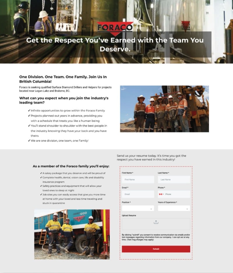 Foraco Recruitment Campaign Landing Page